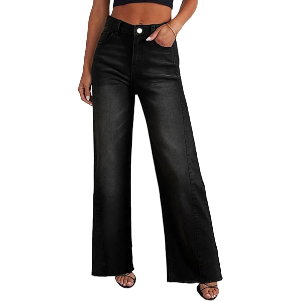 Sidefeel Women's High Waisted Jeans Stretchy Raw Hem