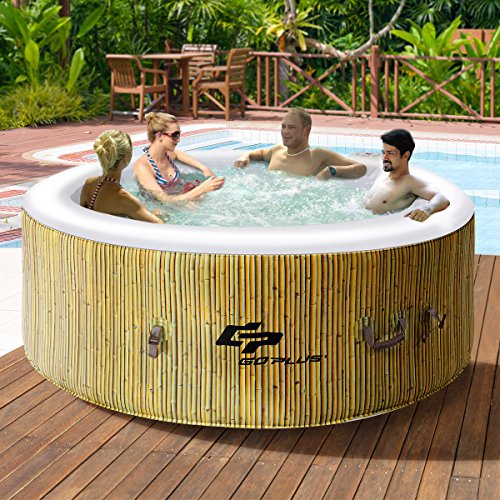 Goplus 4 Person Inflatable Hot Tub Outdoor Jets Portable Heated Bubble Massage Spa Set w/Filter & Repair Kit (Beige)