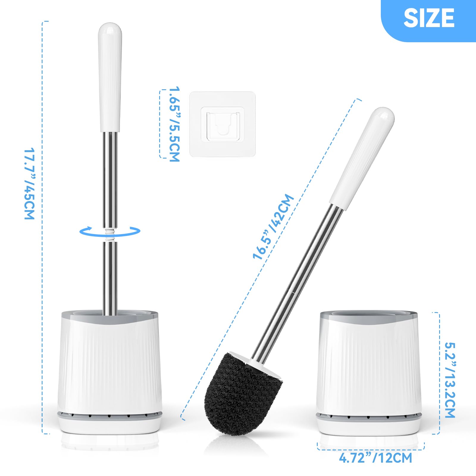 TRENTI Toilet Brush, Toilet Brush and Holder Set, Bristles Toilet Bowl Brush Head with Ventilated Holder, Wall Mounted Compact Toilet Brush Set for Bathroom Deep Cleaning (1, White)