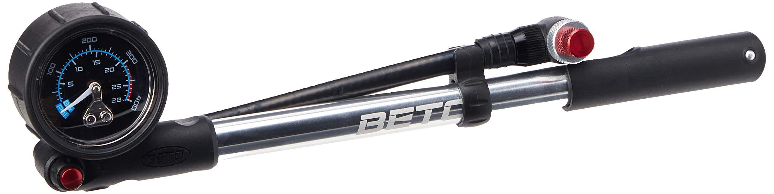 Beto Bicycle Cycling Pump with Gauge & Bleed Valve, 400psi/28bar, for Suspension Shock, Swivel Hose, Pinch Free T Handle, ONE PUMP Included, ONE YEAR Warranty