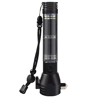 Voroly Solar Torch Light High Power Long Distance Rechargeable 7 Modes Emergency Tool with Window Breaker Seat Belt Cutter Compass for Camping Hiking (Black)