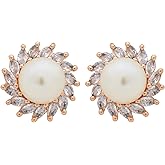 I Jewels Rose Gold Plated Cubic Zirconia and Diamond Fashionable Look Stud Earrings For Women (E3349RG)