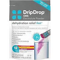 DripDrop ORS Electrolyte Hydration Powder Sticks, Variety Pack (4 Lemon/4 Berry/4 Watermelon), 21g Sticks, 12 Count