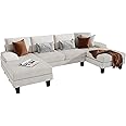 YESHOMY Convertible Sectional Sofa U-Shaped Couch with Soft Modern Cotton Chenille Fabric for Living Room, Oversized Seats with Comfortable Backrest, Beige