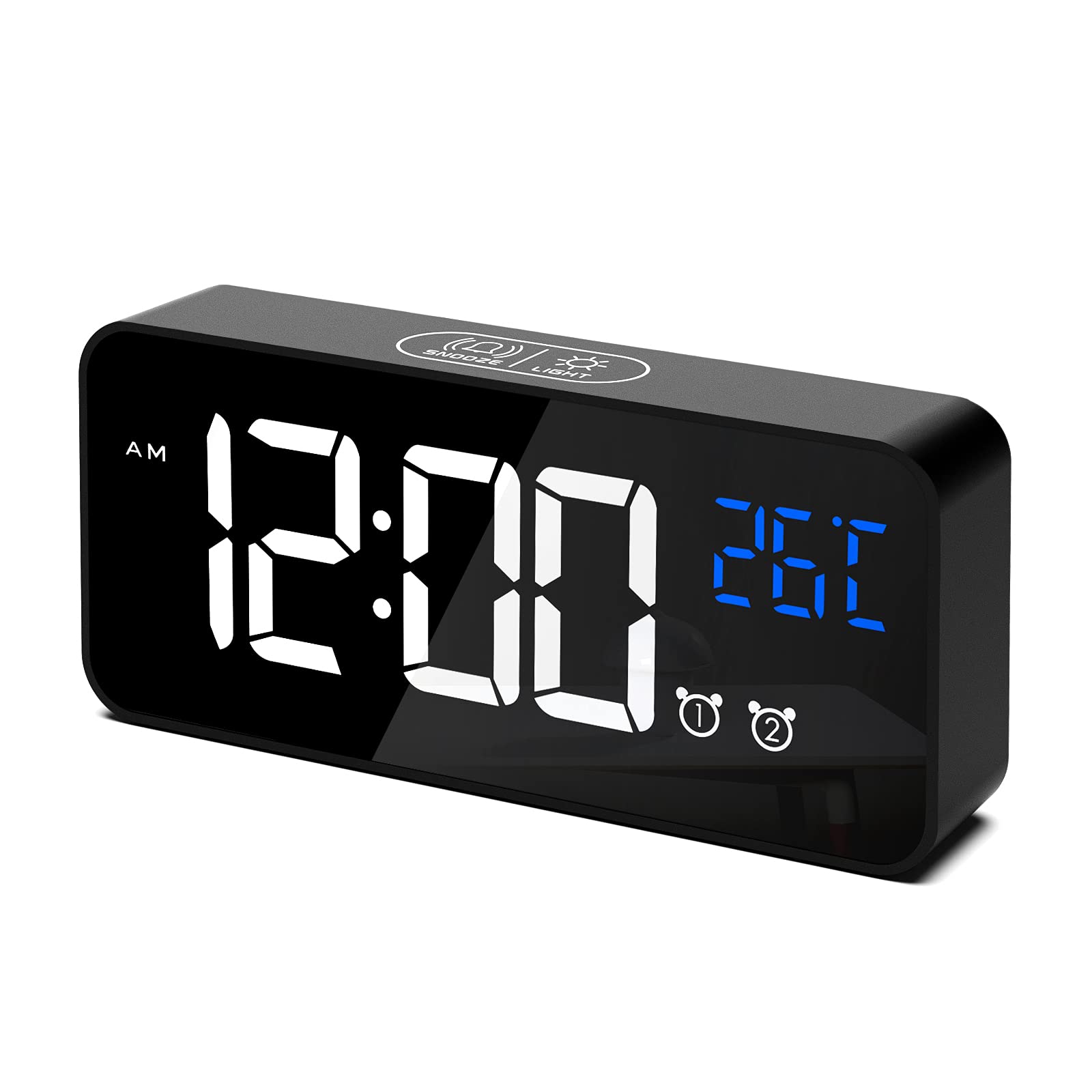 CHEREEKI Alarm Clock, Digital Clock with Temperature Display, Snooze, Battery Powered and USB Charging with Dual Alarms for Bedroom, Bedside, office& Travel