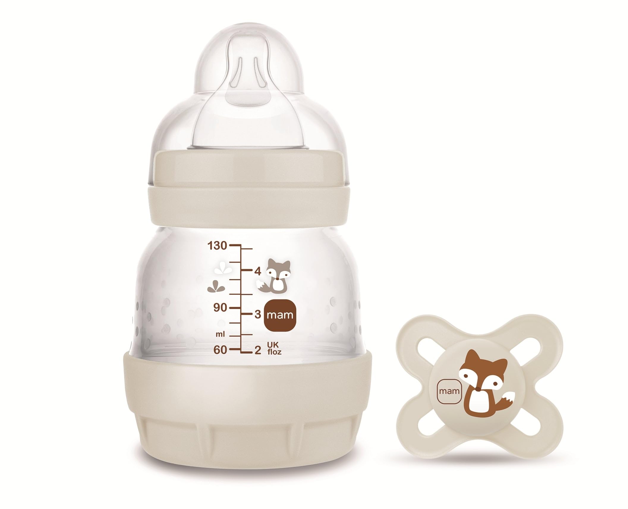 MAM Anti-Colic Bottle + Start Dummy A112 Innovative Anti-Colic System Patented with Teat 0 Made of SkinSoftTM Ultra-Soft Silicone for Babies from 0 Months, 130 ml, Neutral - 1 Pack