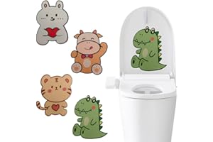 JOONOR Bathroom Toilet Lid Decals Self-Adhesive Felt Sticker Cartoon Animal Pattern Odor Removal Toilet Seat Cover Decals Decorative Wall Sticker Poster,Cat+Bull+Crocodile+Tiger
