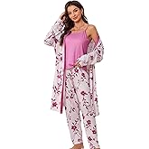 Tenna Teki Women's Floral Print Pajama Set with Robe -Lightweight Comfortable and Soft Sleepwear for Ladies