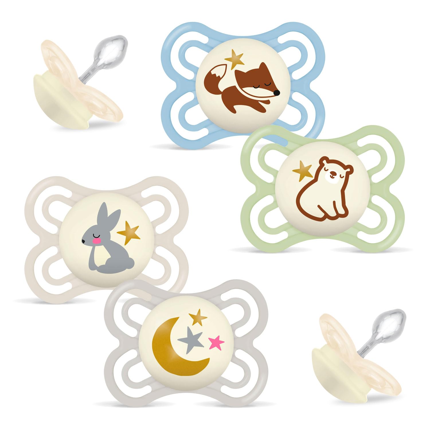 MAM Perfect Night Soother 0+ (0-6 Months) Pack of 3, Glows in The Dark incl. Travel Boxes