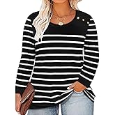TIYOMI Plus Size Tops for Women Long Sleeve Shirts Crewneck Tunics Button Up Casual Loose Fit Tshirt XL-5XL 14W-28W