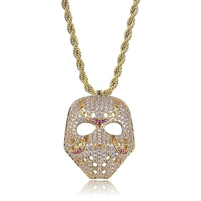 MoCa Hip Hop Iced Out Bling CZ Diamond Retro Mask Pendant Chain Individual Necklace