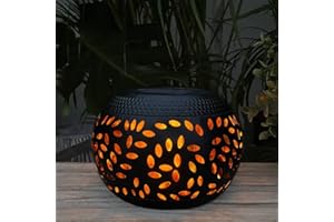 PEARLSTAR Solar Table Lantern Outdoor Waterproof-Dancing Flickering Flame Solar Powered LED Light,Black Metal Desktop Decorative Lamp for Gifts for Women Mom Desk Patio Garden Yard Decor