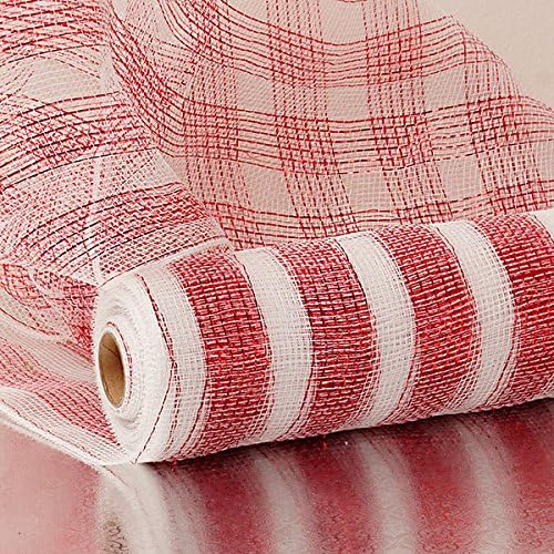 10" X 10 Yards Red/White Wide Striped Deco Mesh