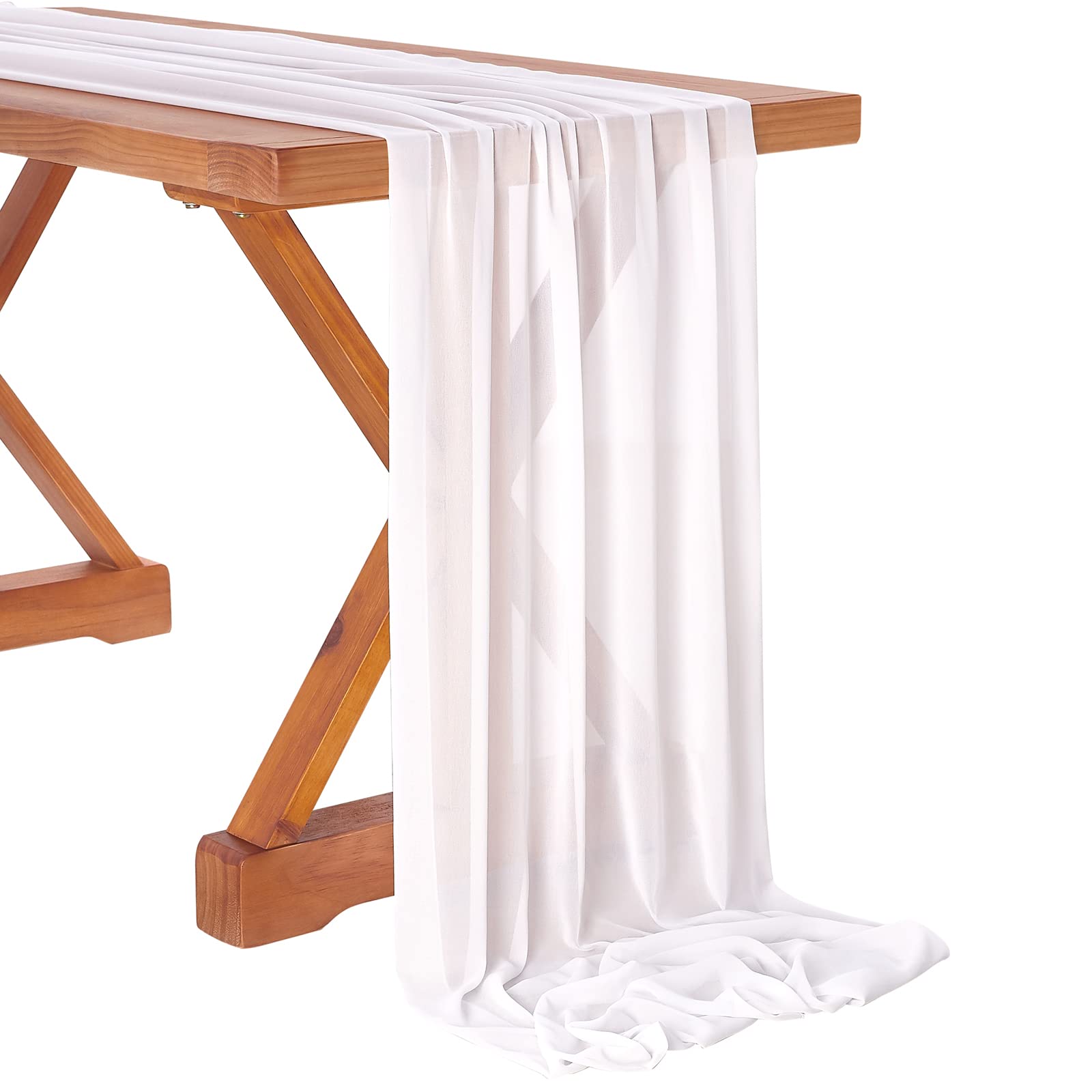 10 Pieces 10Ft Chiffon Table Runners White Sheer Rustic Wedding Table Runner Elegant Bridal Party Decorations 27x120 Inches