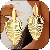 Large Gold Statement Dangle Earrings for Women Chunky Silver Leaf Drop Earrings Fashion Geometric Dangling Earrings Jewelry Accessories