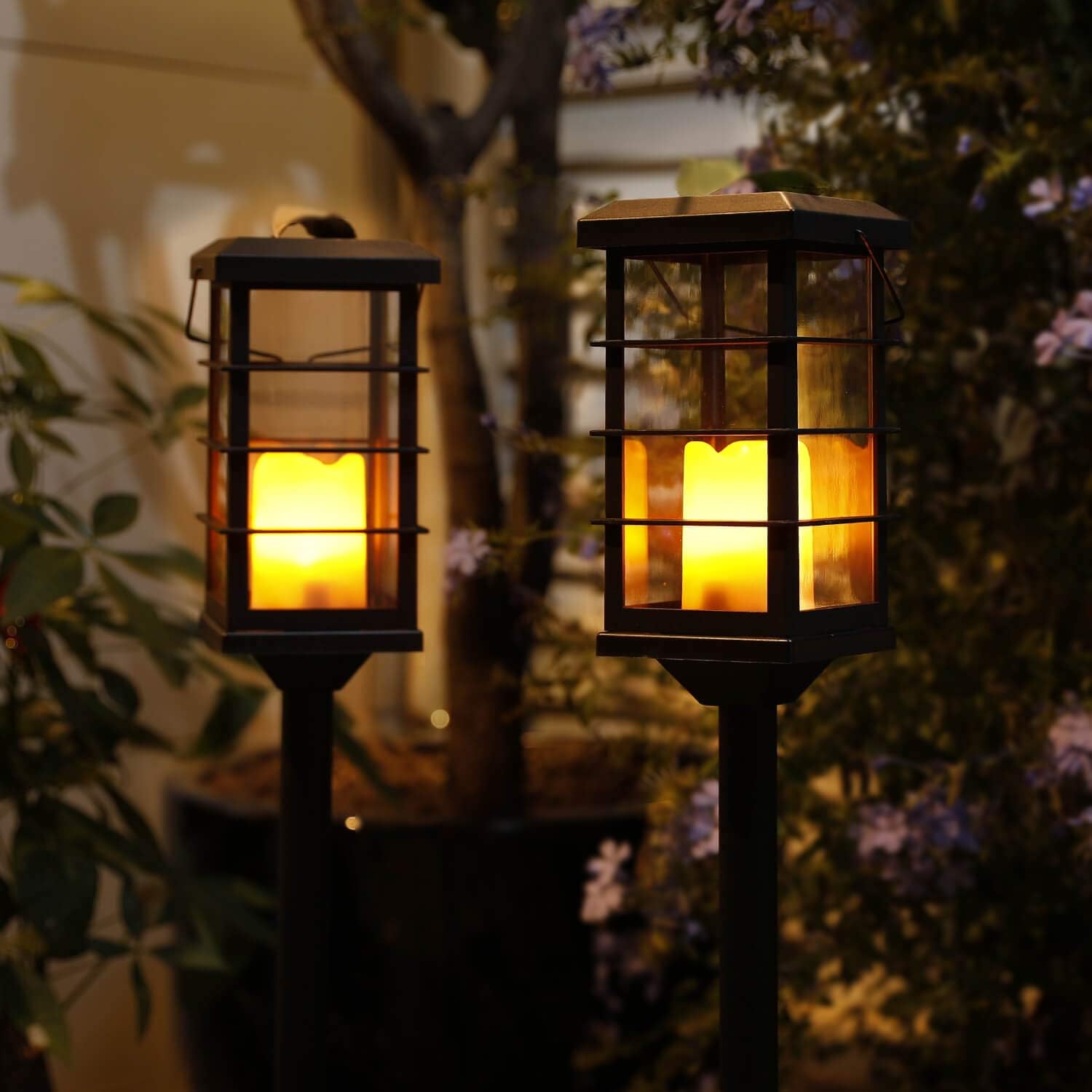 2Pack Outdoor Solar Garden Lights Decorative Flickering Flameless Candle Stake Lights Table Lantern for Patio, Yard, Lawn, Walkway (Bronze) : Garden & Outdoor
