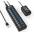 Powered USB Hub, 11-Port USB 3.0 Hub Splitter - 10 USB 3.0 Data Transfer Ports + 1 Smart Charging Port, USB Hub 3.0 Powered with Individual LED On/Off Switches and 5V/4A Power Adapter