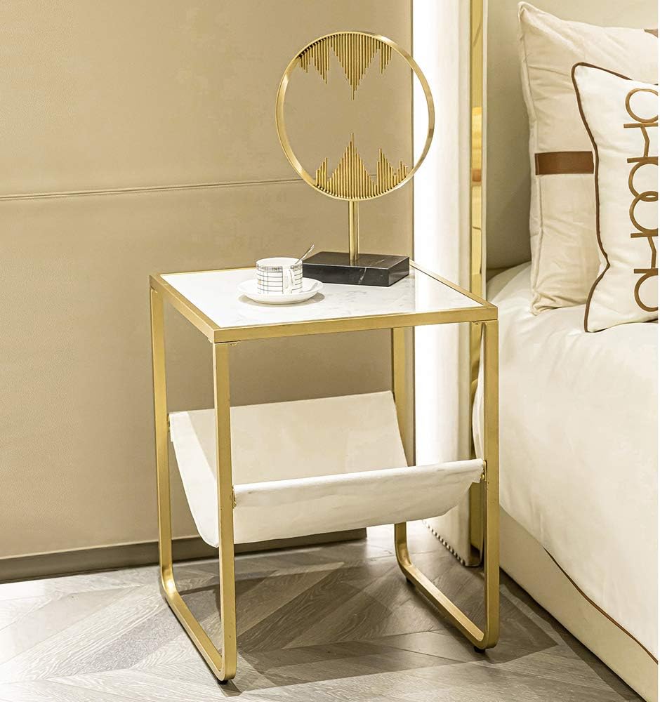Amazon Com Hawoo Gold Nightstand Marble Side Table Accent Living Room Sofa Square End Table With Metal Frame Small Table For Small Space 18 L X 18 W X 23 H Kitchen Dining