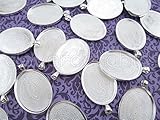 20 CleverDelights Oval Pendant Trays - Shimmering Silver Color - 30 x 40 mm - Pendant Blanks Cameo Bezel Cabochon Settings - 30x40mm
