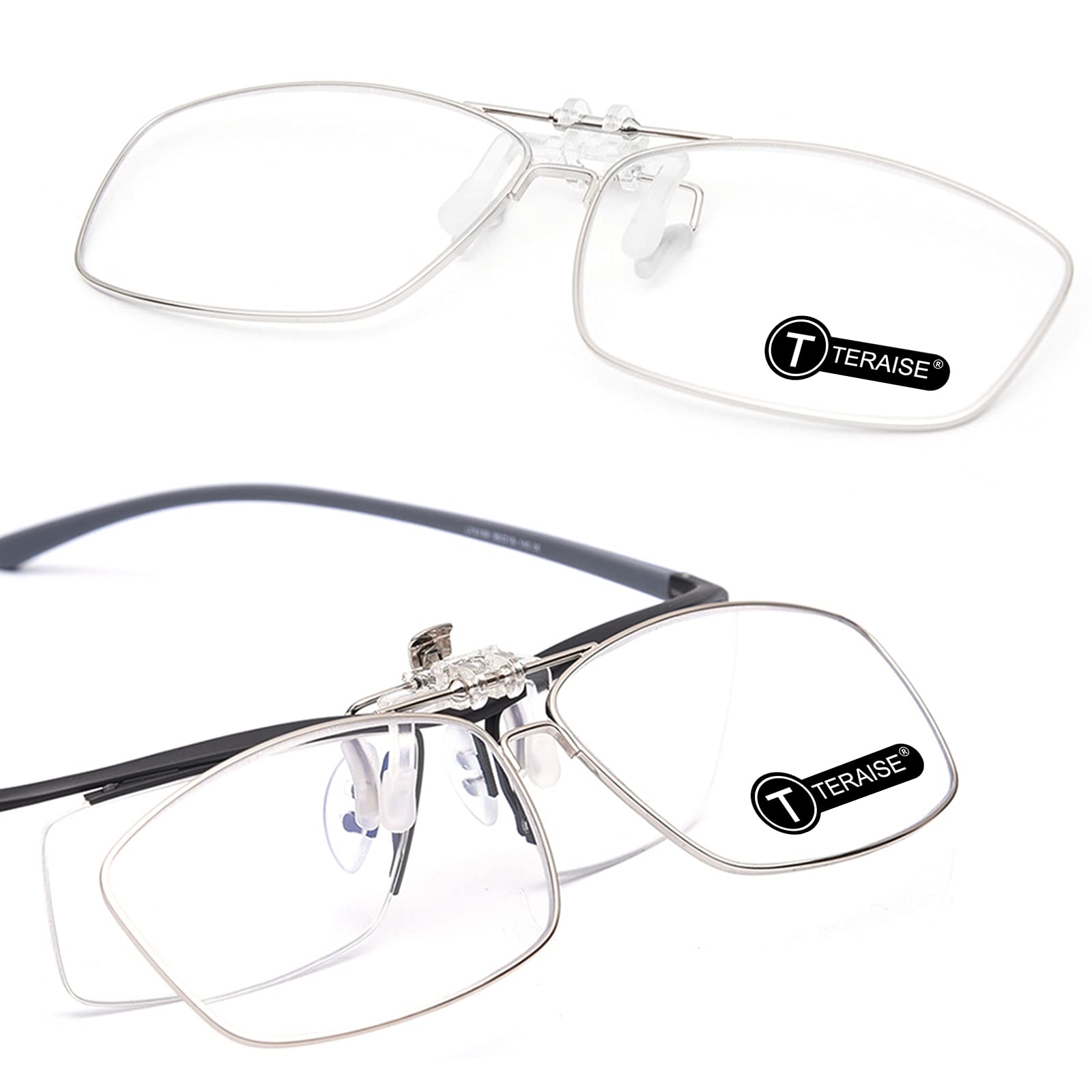 TERAISE Clip On Reading Glasses with Flip Up Function Metal Clip on Glasses Frame Designed for Myopia Fashion Readers for Men and Women HD Lens Portable Glasses case(0.0X)