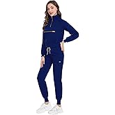 Scrub for Women Set-Long Sleeve Scrub Top with Zipper & Jogger Pants Medical Uniform Suit