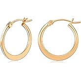 Gacimy Flattened 14K Gold Plated Hoop Earrings for Women, 14K Real Gold Plated Hoops with 925 Sterling Silver Post,Hypoallergenic Lightweight Earring