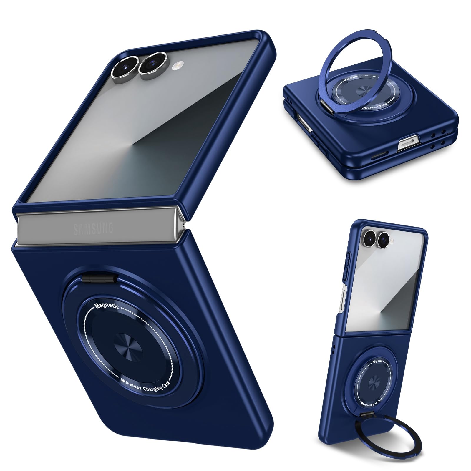 Magnetic Case for Samsung Galaxy Z Flip 7, [Compatible with MagSafe] Military Grade Shockproof Slim fit Samsung Z Flip 7 Phone Case with Magnetic Ring Kickstand, Blue