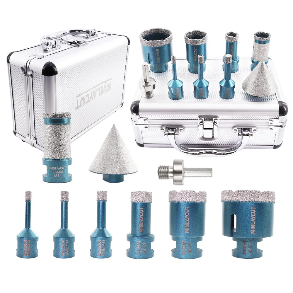 MINLAYCUT Diamond Core Drill Bits Kit - 6/8/10/20/35/50mm+50MM Beveling Chamfer Bit+25MM Finger Bit+Hex Adapter for Porcelain Ceramic Tile Granite Marble