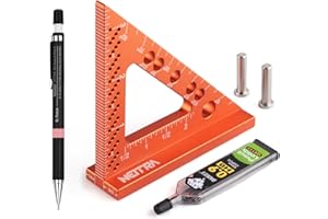 Neitra Small Square Ruler with Fixed Angle Pin, Accurate Compact Aluminum Alloy Mini Squares with Laser Etched Markings, Includes a Mechanical Pencil for Carpenter Woodworking Furniture Projects