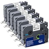 Absonic 12mm 0.47 Laminated White Tz-231 Tape Compatible for Brother Tze-231 Tze Tape 1/2 Inch Refills Work for P Touch Label Maker PTD220 PTD210 PTH110 PTP710 PT-610BT PTD400, Black on White, 6 Pack