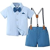 nilikastta Toddler Baby Boy Outfits Boys Gentleman Wedding Suits Set Summer Formal Short Shirt/Bowtie/Suspender 1-5T
