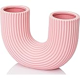 Artconal Pink Ceramic Vase Decor, U-Shaped Stripes Vase, Modern Decorative Vase，Ideal Gift for Birthdays and Special Occasions