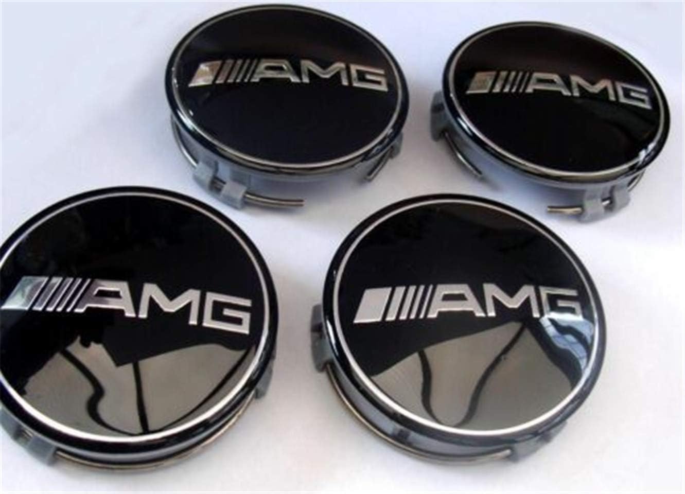 Since 4pcs Mercedes Benz Alloy Wheel Centre Caps 75mm Badges BLACK AMG Hub Emblem A C