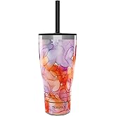 Tervis Traveler Inkreel - Apricot Splash Triple Walled Insulated Tumbler Travel Cup Keeps Drinks Cold & Hot, 30oz - with Straw Lid, Stainless Steel