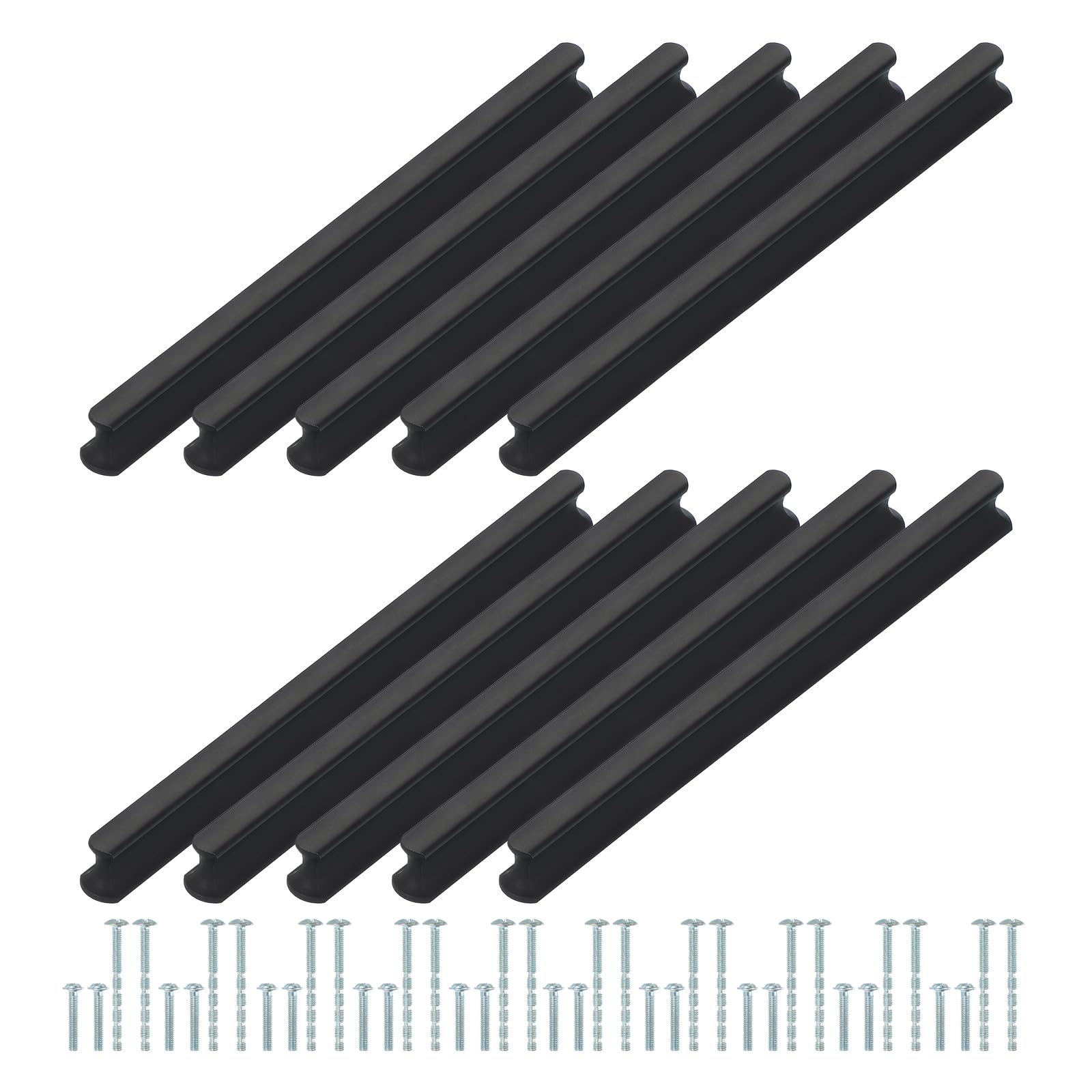 PATIKIL Door Handles 6.3 Inch (160mm) Hole Center, 10 Pack Brushed Pulls Kitchen Drawer Hardware for Cupboard Drawer Pulls, Black