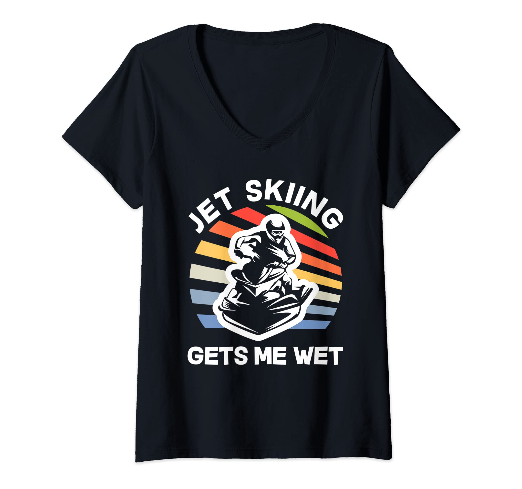 Womens Funny Jet Skiing Gets Me Wet Funny Jet Skiing Jet Ski V-Neck T-Shirt