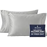 Beckham Hotel Collection 100% Cotton Pillow Cases Standard/Queen Size Set of 2, 500TC, Luxury Sateen Pillowcases, Open End, Breathable, Moisture-Wicking, Dark Gray
