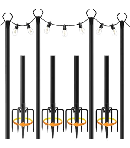 thumbnail image 2 of 9FT String Light Poles With Brackets - Outdoor Garden & Deck Lighting Support, Rust-Resistant Steel 2 of 3