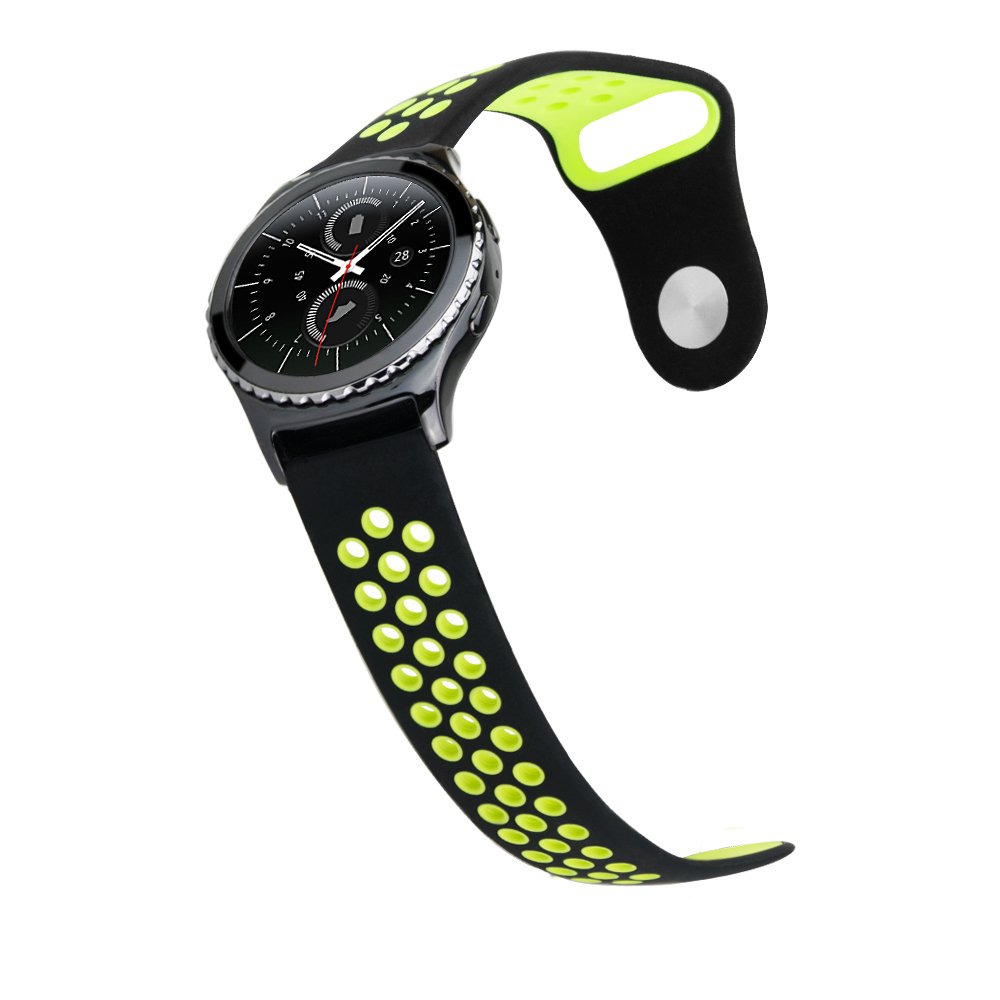 20mm Silicone Watch Band Quick Release Breathable, iBazal Silicone Replacement for Samsung Gear Sport/ Samsung Gear S2 Classic/ Huawei Watch 2 20mm/ Fossil Q Control Smart Watch 20mm(Black/Yellow)