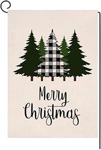 BLKWHT Christmas Garden Flag 12.5 x 18 Vertical Double Sided Winter Buffalo Tree Outdoor Decorations Burlap Small Yard Flag S1026