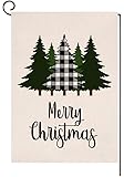 BLKWHT Christmas Garden Flag 12.5 x 18 Vertical Double Sided Winter Buffalo Tree Outdoor Decorations Burlap Small Yard Flag S1026