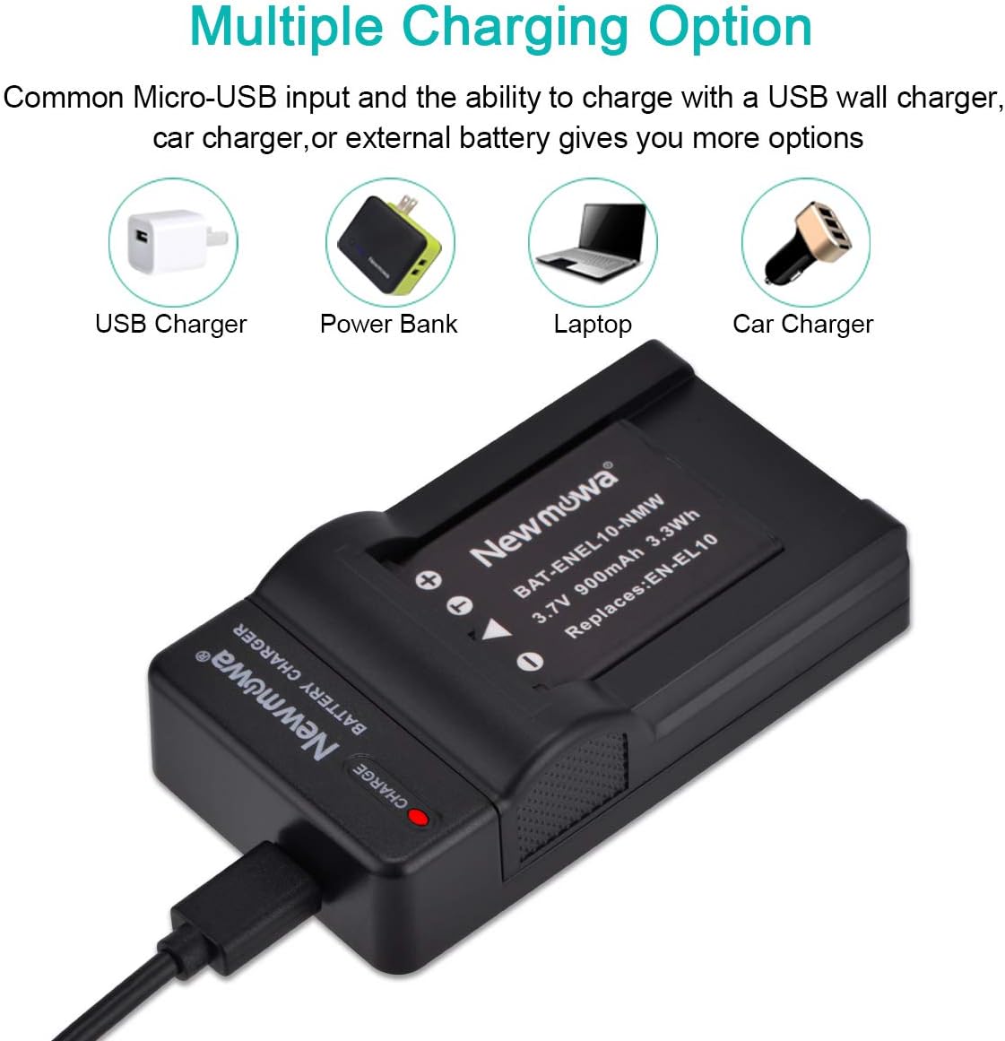 Newmowa Replacement EN-EL10 (2) Battery and Micro USB Portable Charger Kit for Nikon Coolpix S60, S80, S200, S202, S203, S205 - Image 4