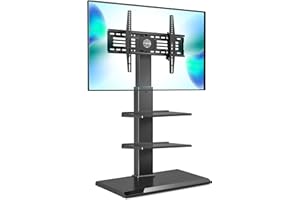 FITUEYES Iron Base Universal Floor TV Stand with Swivel Tilt, TV Mount Stand for 32-75 Inch Screens, Corner TV Stand with Height Adjustable Entertainment Shelves (Black)