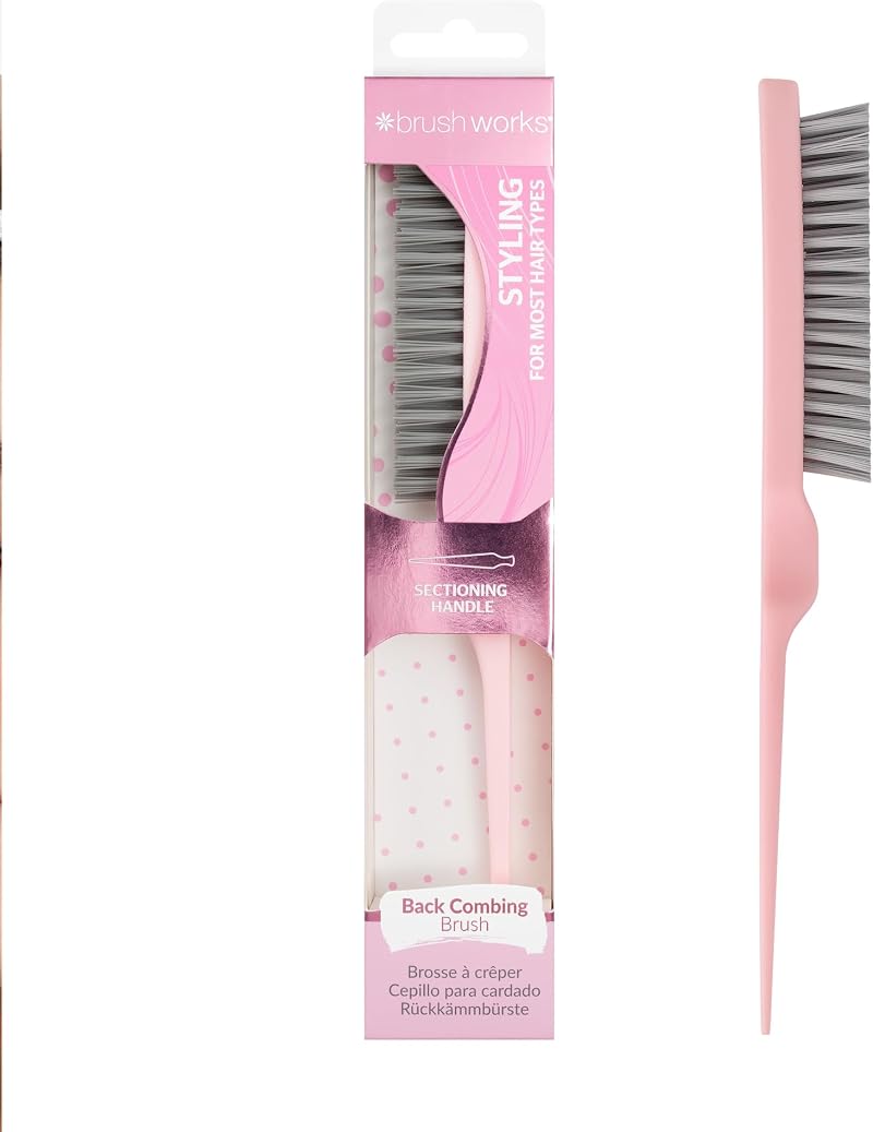 Brushworks Back Combing Brush with Precision Tail Salon Volume Nylon Bristles