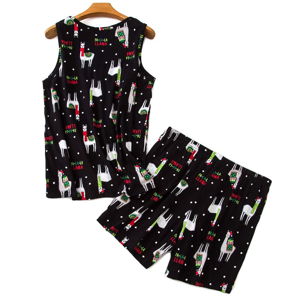 ENJOYNIGHT Women\'s Cute Sleeveless Print Tee and Shorts Sleepwear Tank Top Pajama Set (Large, Alpaca)