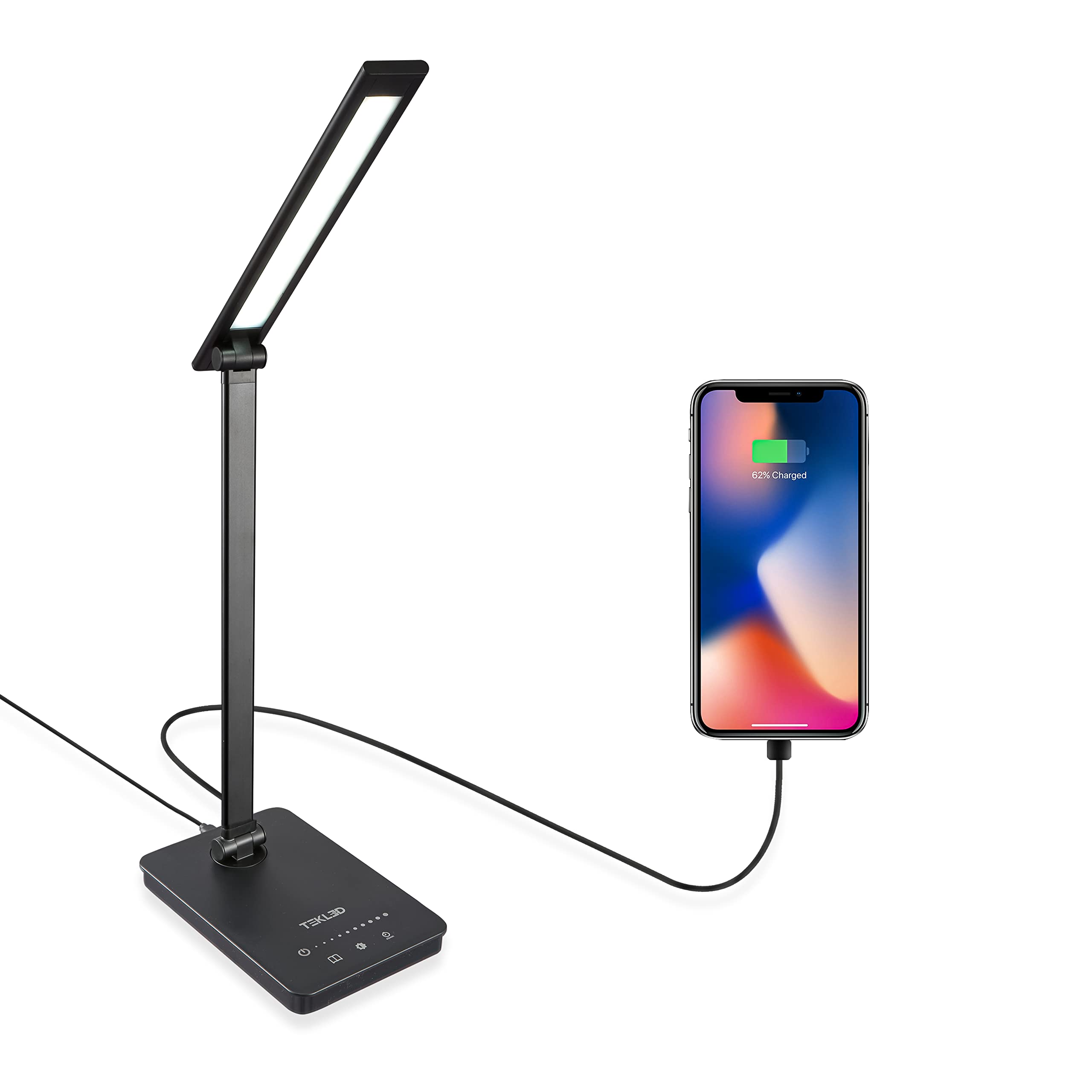 TEKLED® LED Desk Lamp | 10-Level Dimmable Flexible Gooseneck | Capacitive Touch Switch | Dual USB Charging Port | Eye Protection Bedside Reading Office Work Students | 10W 90 LED 550LM