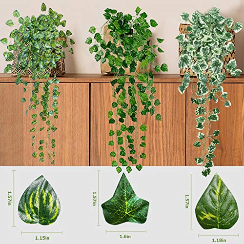 WARMIE Artificial Hanging Plants Fake Ivy Garland Artificial Plant Vines Fake Leaves 40 Inch Artificial Plants Indoor/Outside Garden Wedding Party Vines for Bedroom Plant 2 PCS(Ivy Leaves)