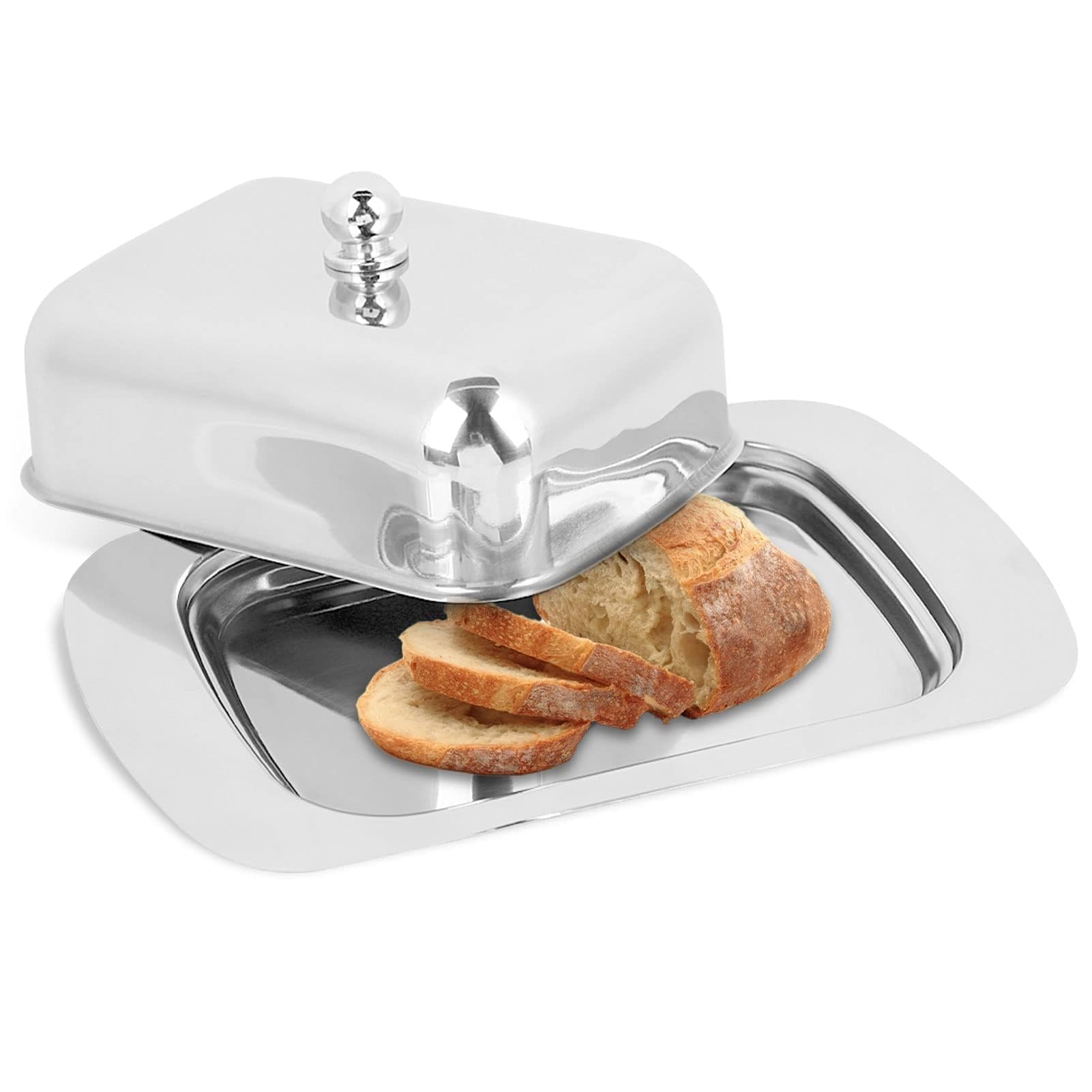 Butter Dish Steel Lid,Butter Dish Stainless Steel Butter Dish with Lid Fridge Butter Dish Butter Container Food Cheese Storage Tray Insulated Butter Holder Dishwasher Safe,7.5×4.9×1.7inch