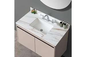 LEGENDSTONE 43" Bathroom Vanity Top with Ceramic Undermount Sink & Backsplash,Calacatta Gold Sintered Stone Counter Top, 3 Holes Vanity Sink Top