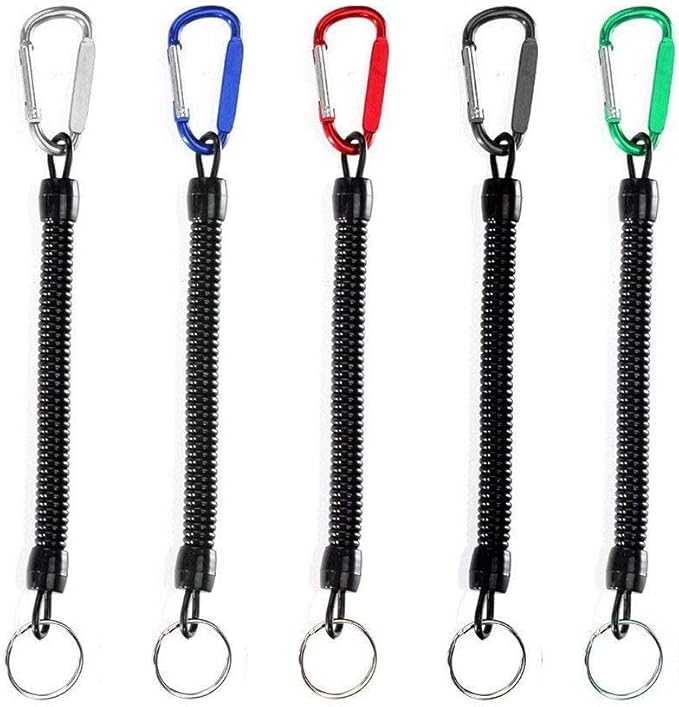 5Pcs Stretchy Spiral Keyring With Color Carabiner,Spiral Retractable